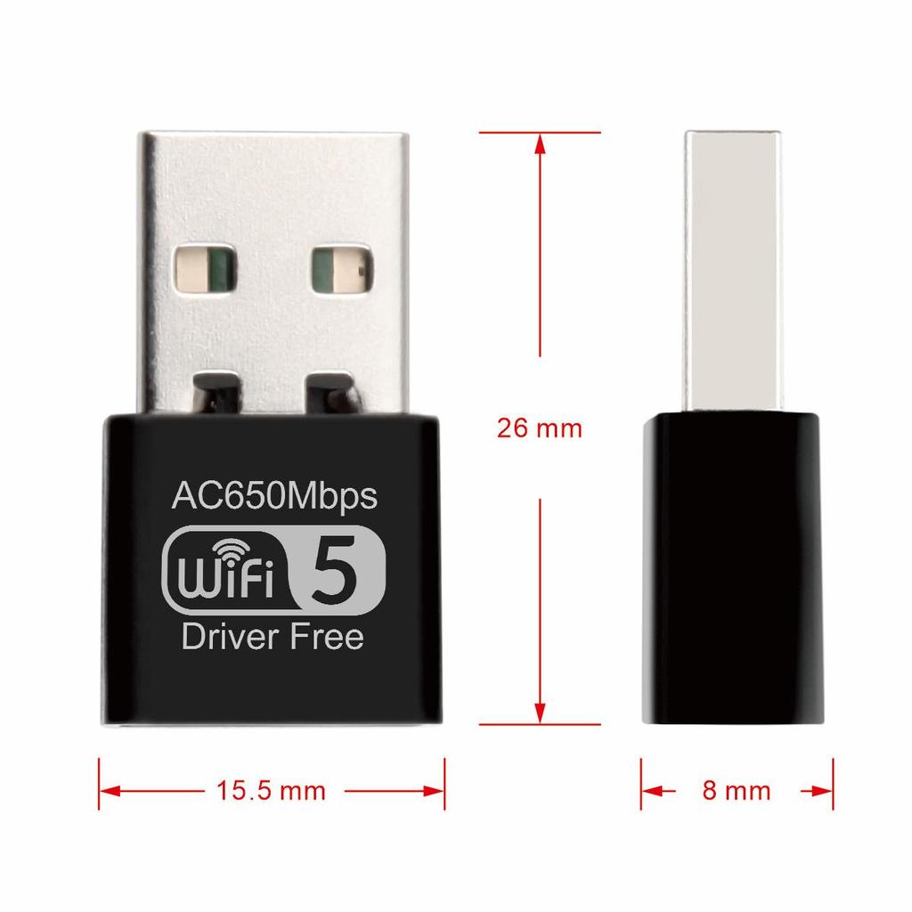Беспроводной Wi-Fi-адаптер 650 Мбит/с Mini USB 2.0 Wi-Fi Dongle USB Ethernet-приемник-передатчик 2,4G и 5G двухдиапазонная сетевая карта без драйверов для ноутбука