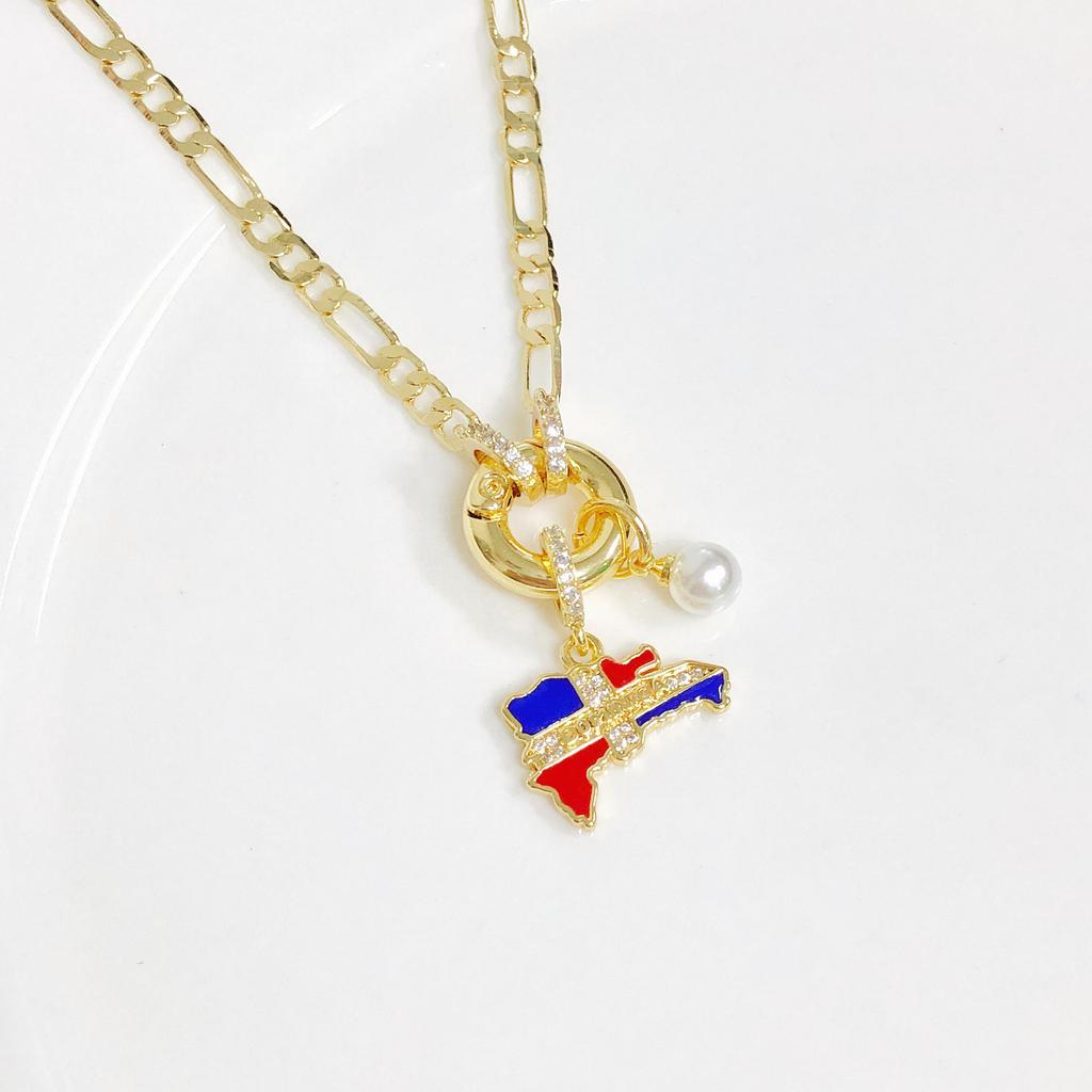 Gold-Plated Venezuela Dominican Mexico Map Flag Pendant Zircon Necklace For Men Women Casual Vacation Neck Jewelry Fine Gift