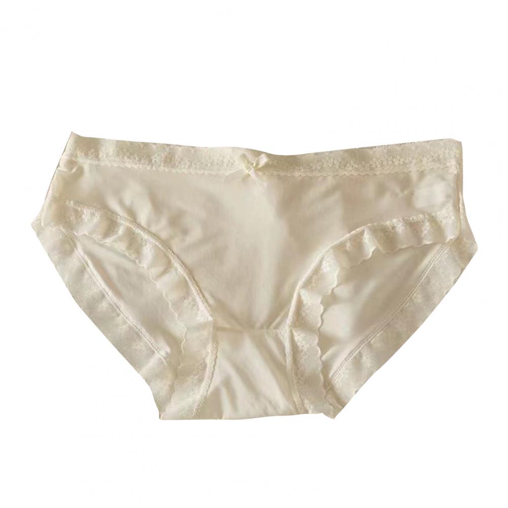 Women Panties Seamless Lace Bow Decor Soft Solid Color Elastic Thin High Waist Quick-drying Breathable Anti-septic Lady Underpan