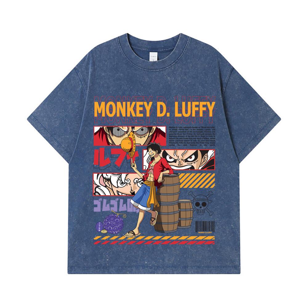 275 GSM Washed T-shirts 100% Cotton One Piece V27 Luffy Print Unisex Heavy Cotton T Shirt