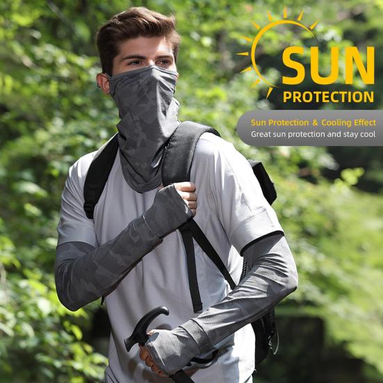UV Protection Arm Sleeves UPF 50+ Cooling Compression Sleeve Ice Silk Neck Gaiter Face Balaclava for Outdoor Fishing Cycling Hiking