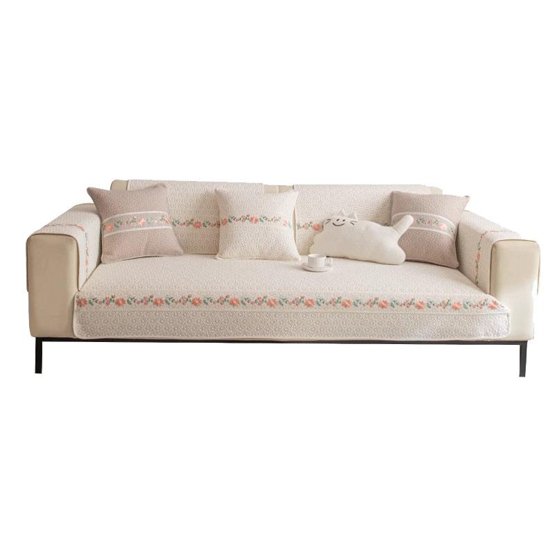 Korean Single Pure Cotton Sofa Cushion, Universal Fabric For All Seasons, Non-Slip Sofa Cover, Sofa Towel, Pastoral Cream Wind Sofa Seat