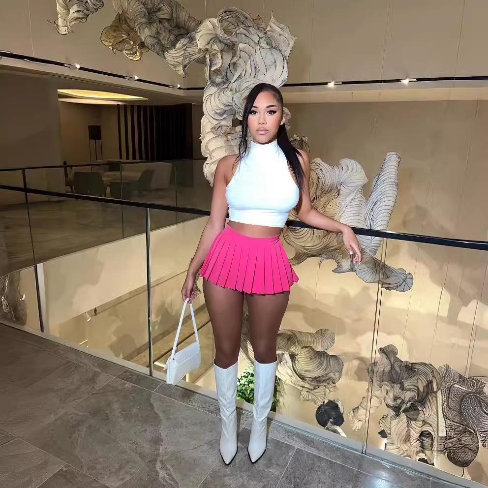 AD1347 Женская летняя сексуальная мини-юбка плиссе - Однотонная, Горячая мода 2023