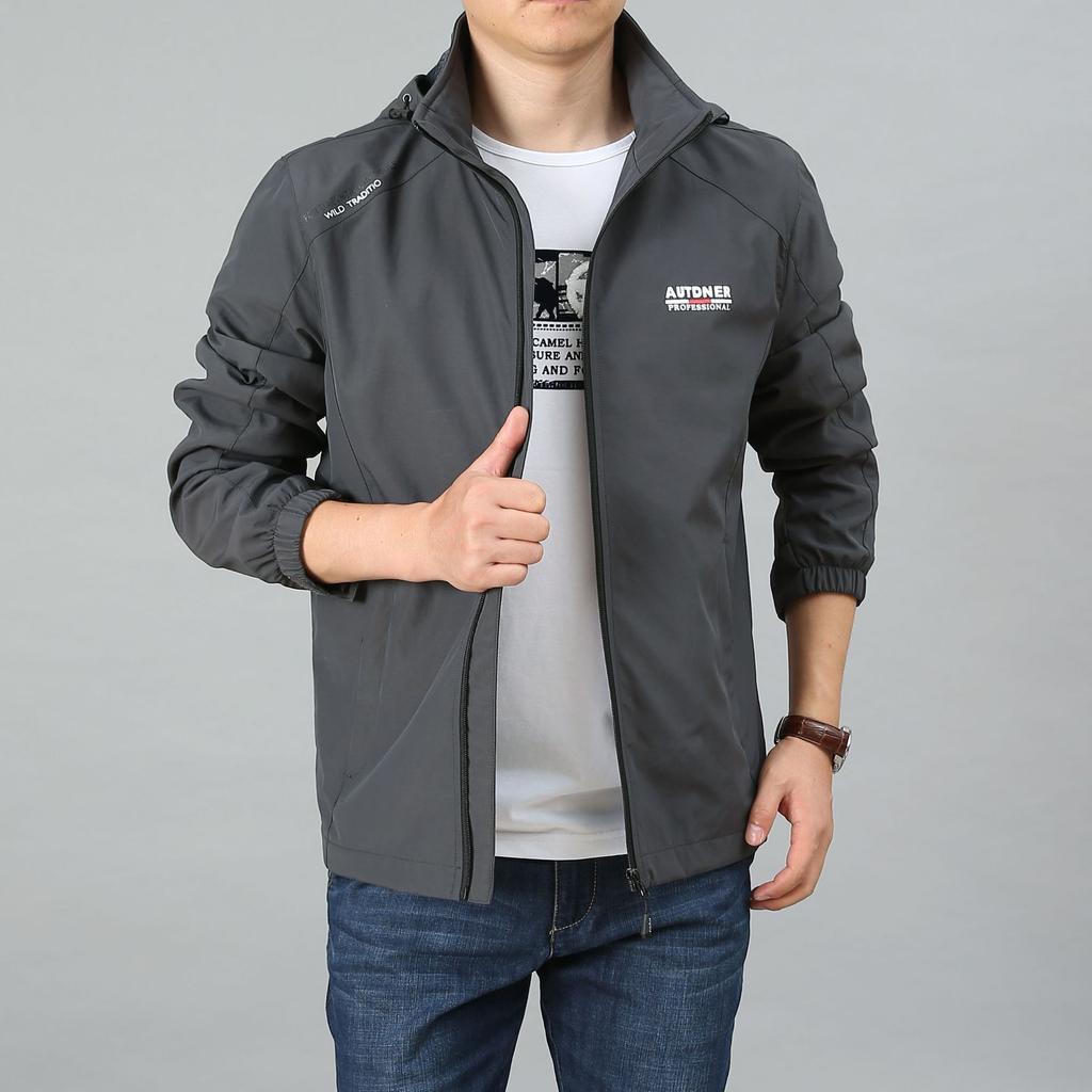 Осенняя мужская модная тенденция однотонная куртка тонкая дышащая ветрозащитная куртка мужская свободная куртка с капюшоном