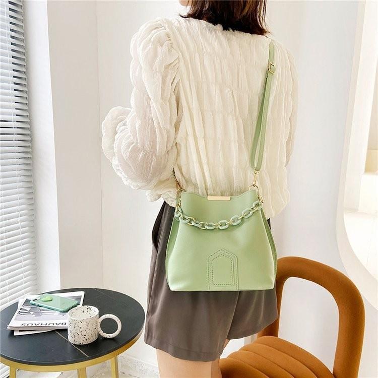 Chic Khaki Green Blue Black Yellow Brown Pu Material Women's Bucket Bag For Spring