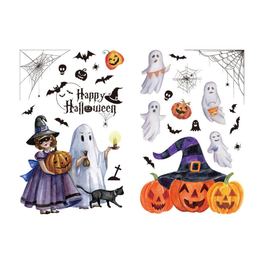 Halloween Static Window Clings Watercolor Pumpkin Witch Glass Decals Removable No Glue for Holiday Decor