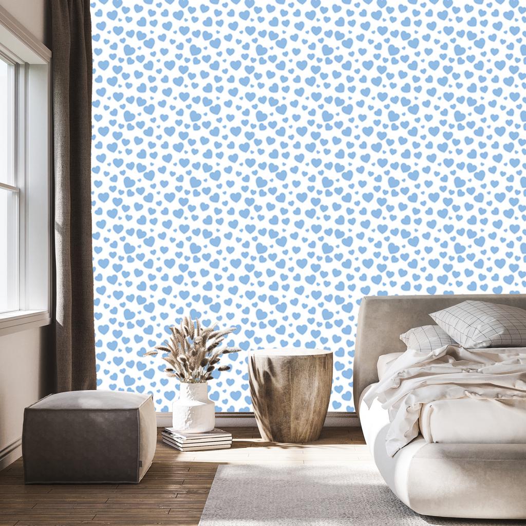 Hearts Wallpaper Azure and White 50x1000