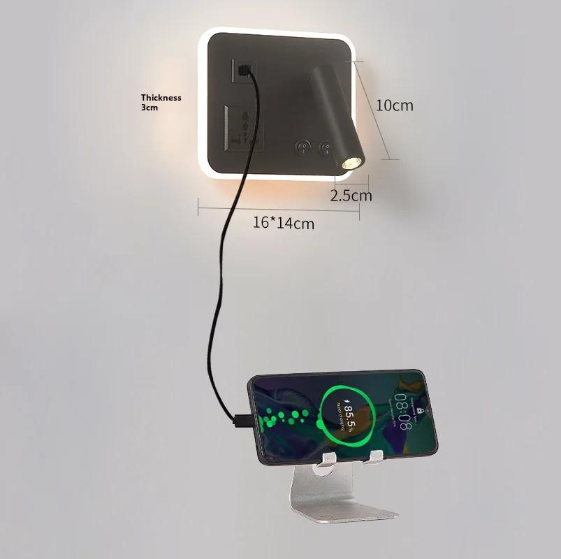 Креативный светодиодный вращающийся настенный светильник с USB-портом для зарядки, декоративный настенный светильник для гостиной, коридора, спальни, кабинета, чтения
