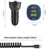 GE05 USB A + Type C Car Charger Voltage Display PD 65W Fast Charging Adapter with Retractable Cable