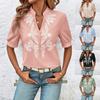 Женская повседневная модная рубашка с V-образным вырезом, вышивкой и коротким рукавом