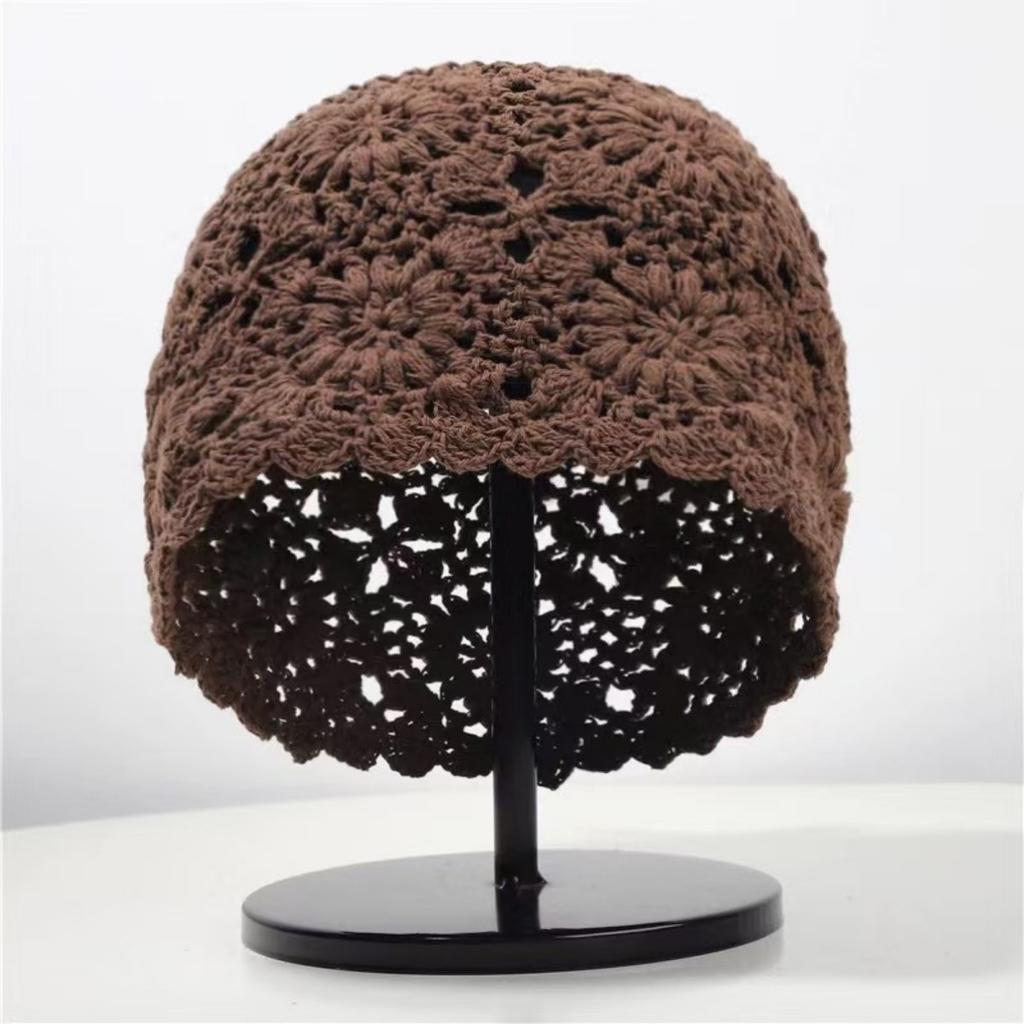Женская шапка-бини свободного кроя без полей, вязаная ажурная шапка, шапочка, женская шапка, тонкой вязки, шерстяная шапка, вязаная шапка, шапка-пирожок