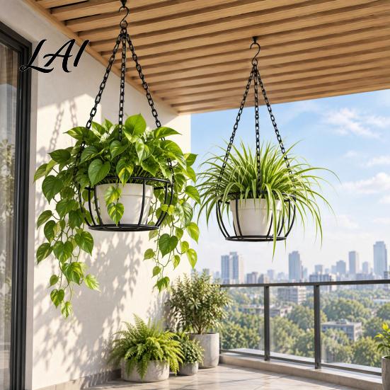 Vertical Gardening Supplies Iron Hanging Basket for Plants Heavy Duty Metal Flower Pot Space Saving Railing Planter Holder Wall Mounted Stand