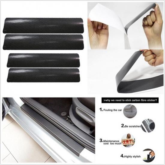 4x Carbon Fiber Car Door Plate Sill Scuff Cover Anti-Scratch Stickers black
