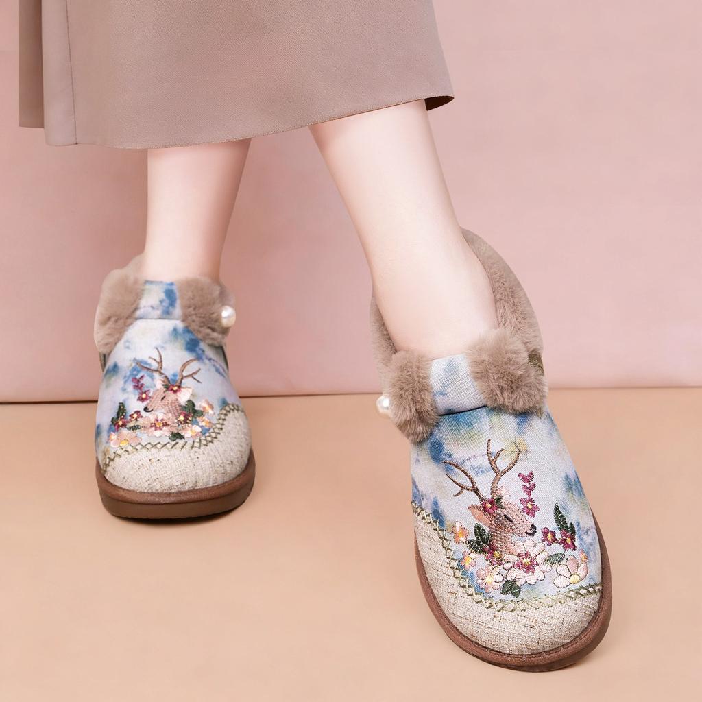 Cotton Shoes Women's Winter Plus Velvet Thickened Old Beijing Cloth Shoes National Style Cotton Boots Widened Thick-soled Mother Shoes