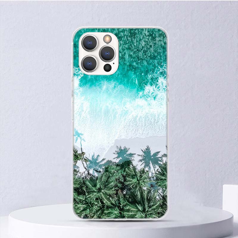 Летний Закат на Пляже Море Пальма Мягкий Чехол Для iPhone 16 17 Air 16E 15 Plus 11 12 13 Mini 14 Pro Max Чехол для Телефона Apple 7 8 SE C