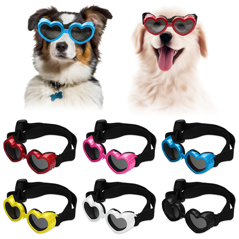 1PC Cute Heart-shaped Pet Travel Sunglasses Waterproof UV Protection Small Dog Cat Goggles With Adjustable Strap