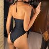 SINO.TREND сексуальный женский купальник с лямкой на шее и вырезами на шнуровке, цельный купальник, женский купальный костюм с высокой посадкой и подкладкой, купальный костюм для плавания [готовый запас]