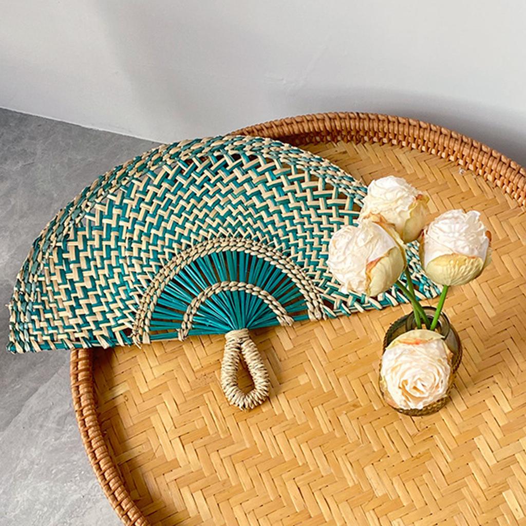Handwoven Natural Straw Fan Decorative Wall Photo Props Hanging Country Styles Straw Fan Wall Hanging Decorations