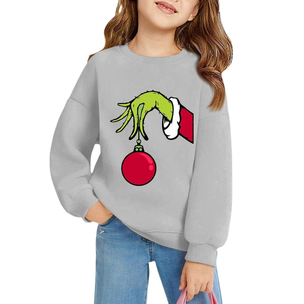 Рождественские пуловеры с круглым вырезом для девочек, детские топы с принтом