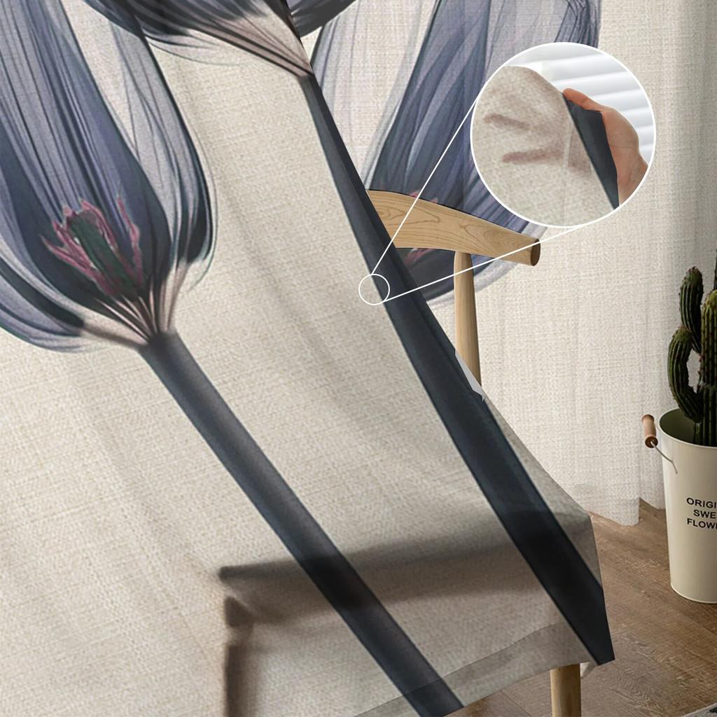 Цветок тюльпана, прозрачные синие прозрачные шторы для спальни, праздничное украшение, оконная вуаль, тюлевая занавеска