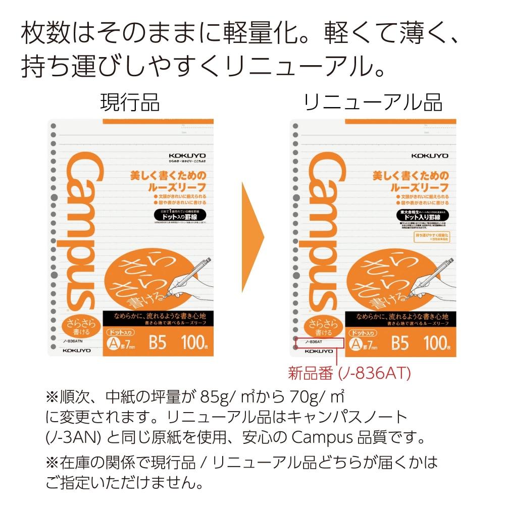 KOKUYO Вкладные листы для письма в кампус, пунктирные, в линейку, B5, A, 100 листов, № 836AT