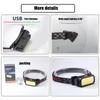 Мощный COB светодиодный налобный фонарь с USB зарядкой, 4 режима освещения, головной фонарик с встроенным аккумулятором 18650, фонарь для кемпинга и рыбалки
