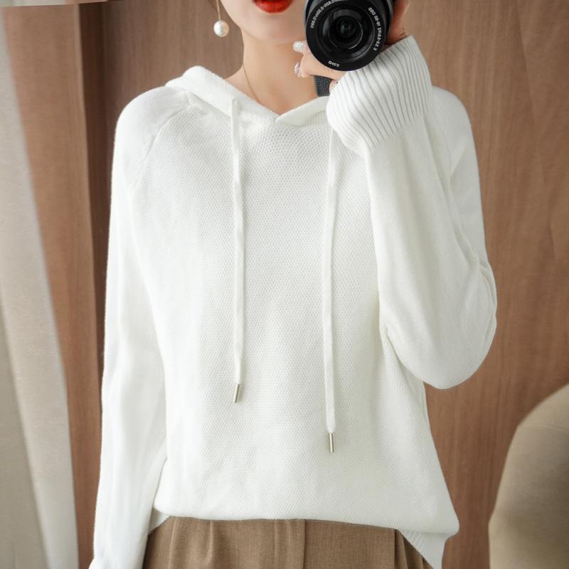 INDFS Женская мода повседневная осень-зима однотонный принт длинный рукав с капюшоном свитера