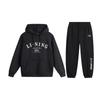 Li Ning Свободный крой Пуловер с капюшоном с надписью Длинный рукав Флис Повседневный спортивный костюм Унисекс костюм Черный AWDU673-3+YKLU208-1