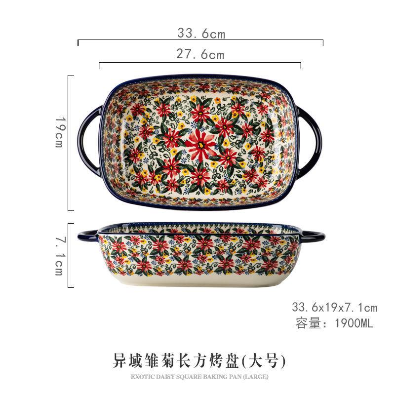Керамический противень для выпечки в польском стиле, посуда, духовка, микроволновая печь, большая миска, салат, фруктовый торт, прямоугольная тарелка, украшение для вечеринки