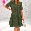 Women's Hollow Out Eyelet Dress Casual Short Sleeve V-neck Midi Dress Summer Beach Tiered Flowy A-line Sundress