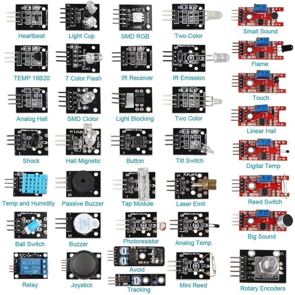 Набор из 37 датчиков Набор из 37 датчиков Стартовый набор датчиков для Arduino Raspberry pi Набор датчиков 37 в 1 Стартовый набор для робототехнических проектов