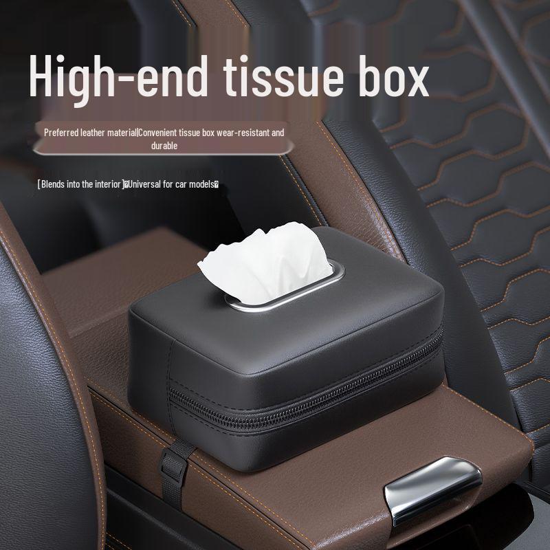 High-End Car Armrest Tissue Box - Hanging Storage for Napkins & Papers