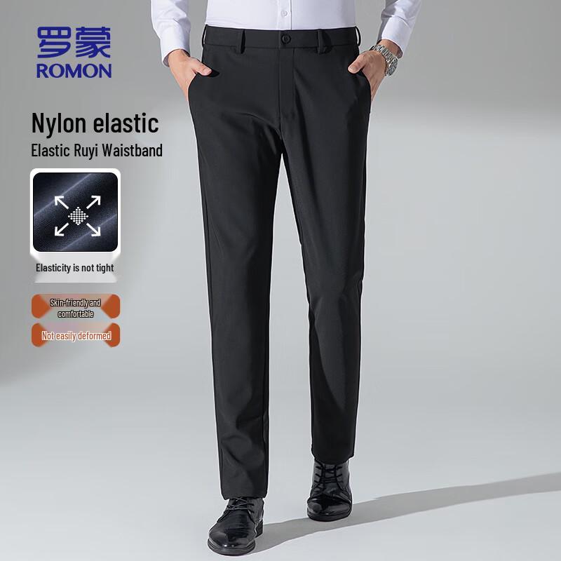 ROMON Men's Wrinkle-Free Four-Way Stretch Straight-Leg Casual Pants