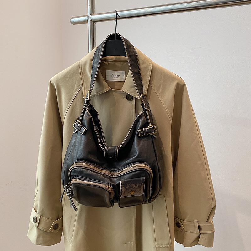 Женская модная выстиранная состаренная сумка-локомотив Spice Girl, многокарманная, в японском и корейском тренде, на плечо