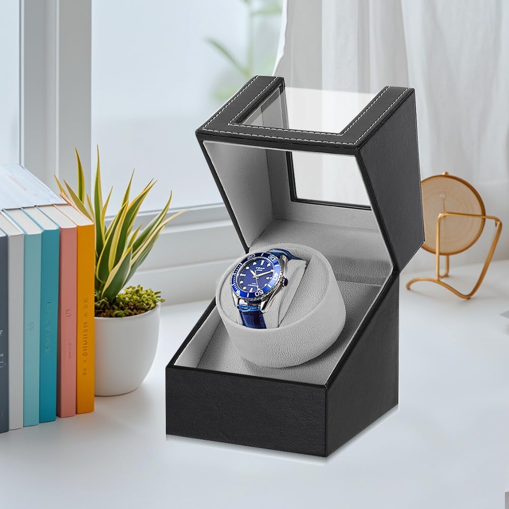 SOUKENGEN Автоматическая шкатулка для часов для мужчин и женщин (Одинарная подзаводка) (04 Черный, 1+0 штук)