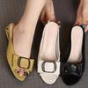 2025 новый летний мягкий кожаный низкий каблук модные универсальные женские туфли с тиснением удобная плоская подошва одно слово крутые тапочки для ношения на улице