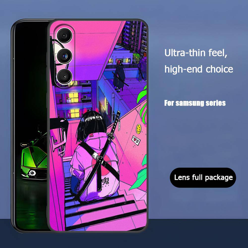 Vaporwave Glitch Anime Luxury Black Phone Case For Samsung Galaxy S23 S24 S25 Ultra S22 Plus S21