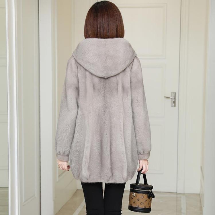 Autumn and Winter Faux Mink Fur Coat, Women's Hooded Mid To Long Fur Coat, Korean Version Mink Fur Coat
