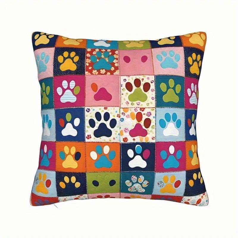 Vikama Modern-Style Cushion Cover Colorful Paw Prints Zipper Accents Machine-Washable Living Room Decorative Pillowcase
