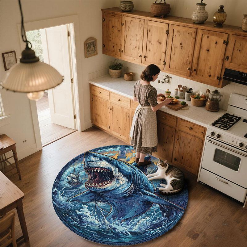 Sharks pattern round rug,Carpet Rug for Living Room Bedroom Playroom ,Non-slip Floor Mat,Holiday Gifts and Birthday Gifts.