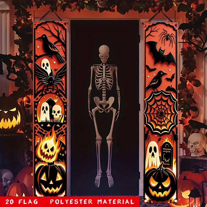 1pc Hanging Banner Halloween Spooky Party Decor 12x70.8in Polyester