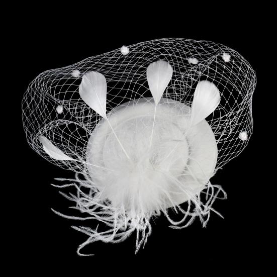 Обруч для волос дизайн милый чародей шляпа ручной работы благородный сплошной цвет искусственные перья сетчатый декор свадебный головной убор аксессуары для волос