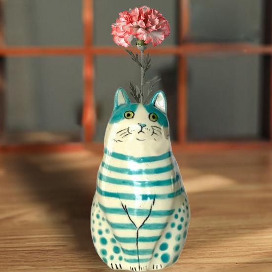 Dotted Cat Flower Vase Desktop Decoration Resin Cartoon Kitten Floral Plants Vase Indoor Real Dried Flower Holder Floral Arrangement Container