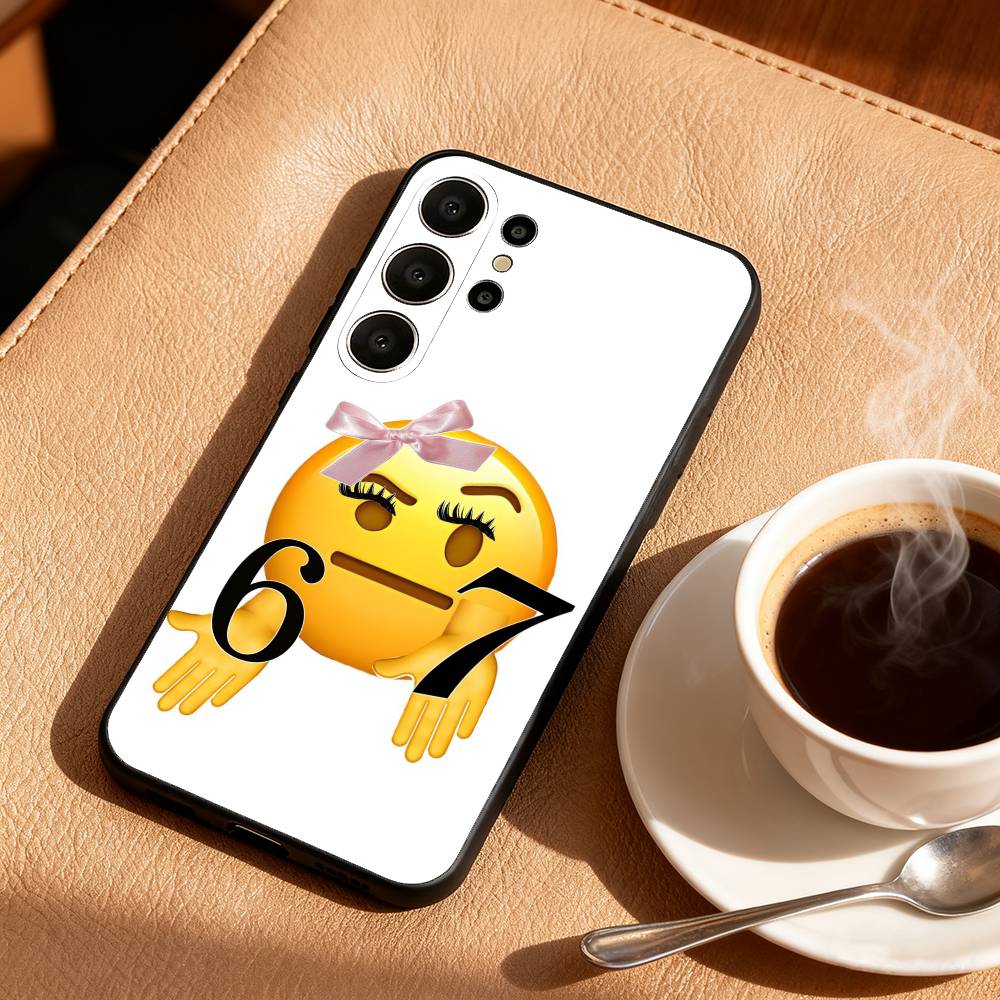 67 Six Seven Phone Case For Samsung S25,24,23,22,30,21,10,9,Ultra,Plus,Lite,FE Soft Black Case