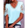 Women's Lace Loose V-Neck Short Sleeve T-Shirt