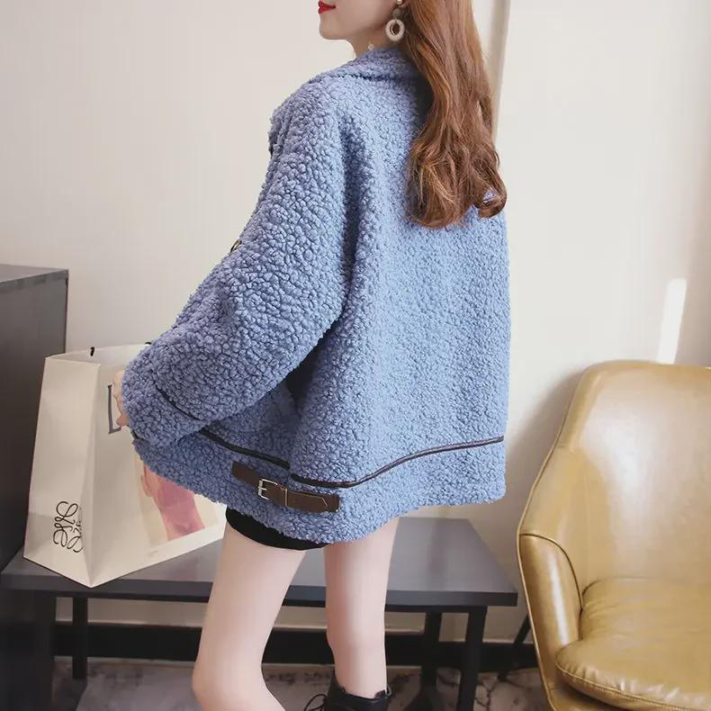Women's Winter Oversized Lambskin Lapel Cardigan - Korean Style Thickened Sweater