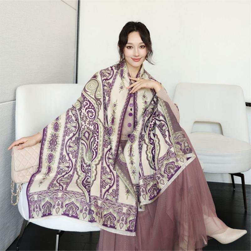 New Jacquard Scarf Women's Autumn and Winter Double-sided Imitation Cashmere Warm Shawl Premium Versatile Thickened Scarf