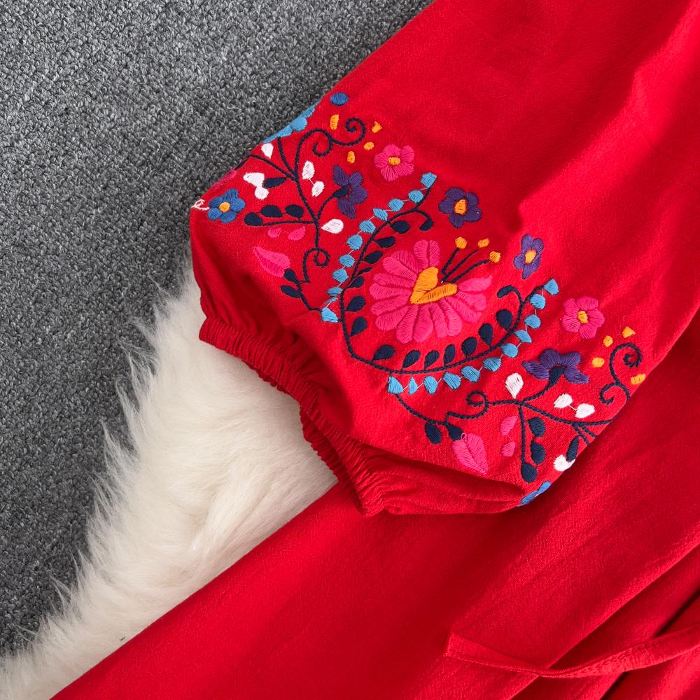 RUGOD Богемное свободное платье трапециевидной формы с кружевной талией и вышивкой на талии, большое свободное длинное платье для морского отдыха, летнее платье