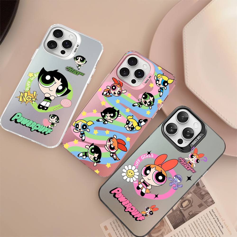 Cartoon Powerpuffs Girls Phone Case For IPhone 16 15 14 13 12 11 Pro Max X XR XSMAX 8 7 Plus Matte Shockproof Back Cover