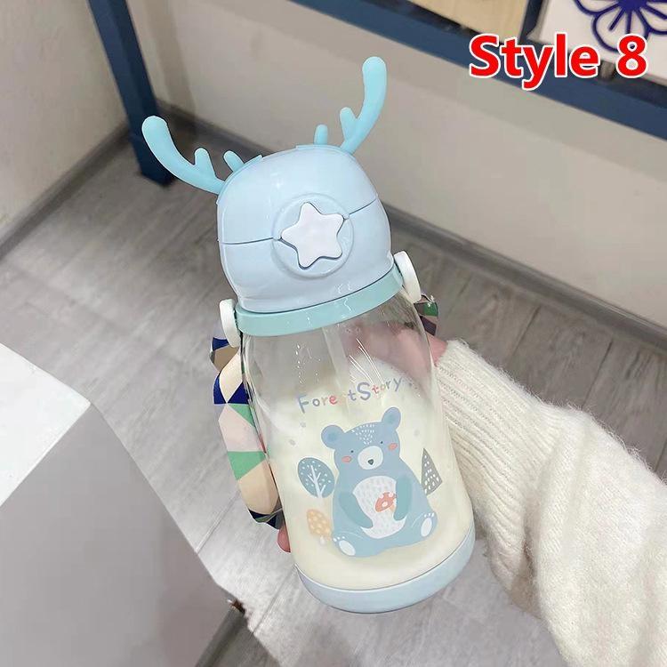 600 мл детская бутылочка для путешествий на открытом воздухе, школа, милая детская бутылочка для воды с мультяшными животными и плечевым ремнем для мальчиков и девочек